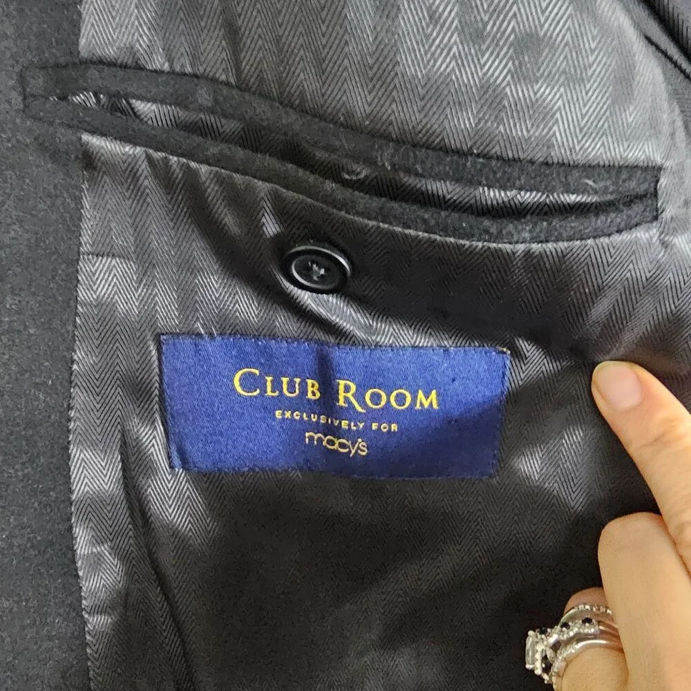 Club Room Wool‎ Silk Cashmere Blazer 48L Black Quiet Luxury Office Old Money